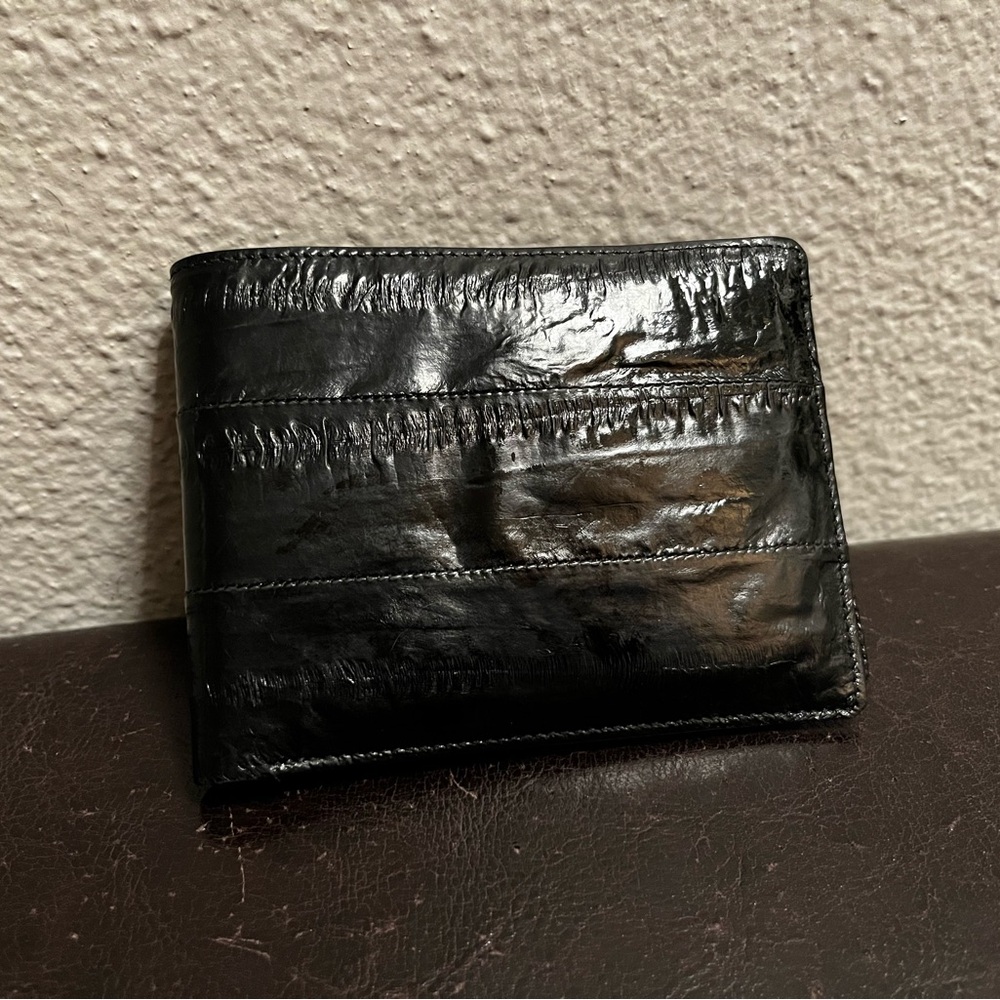 Exotic Eel Skin Bifold Wallet Black Lyntone Made In USA